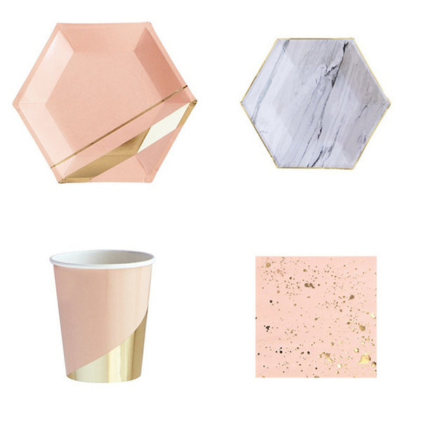 Gold Blocking Marble Texture Paper Tableware