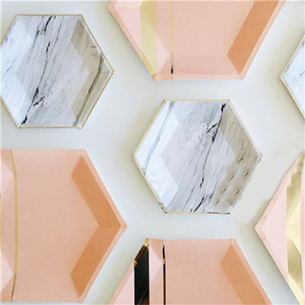 Gold Blocking Marble Texture Paper Tableware